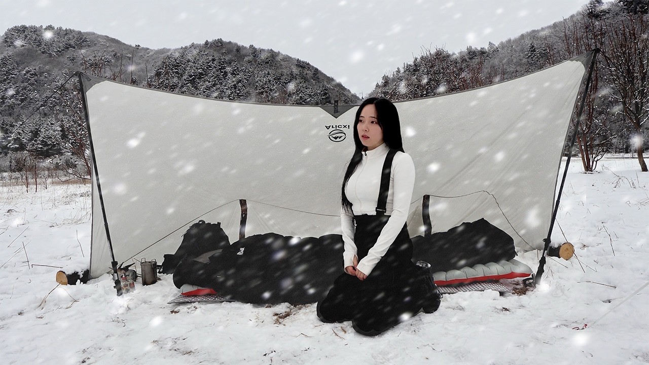 여자둘 -5℃ 눈보라 치는 설산에서 텐트없이 잡니다ㅣ설산 비박ㅣ울릉도 백패킹