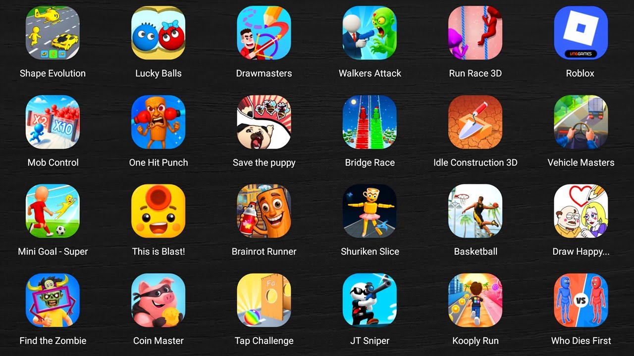 Roblox,Papa Pizza's Pizzeria,Poppy Playtime 4,Pokémon Quest,Thief Puzzle 3,Save The Fish,Food Gang.