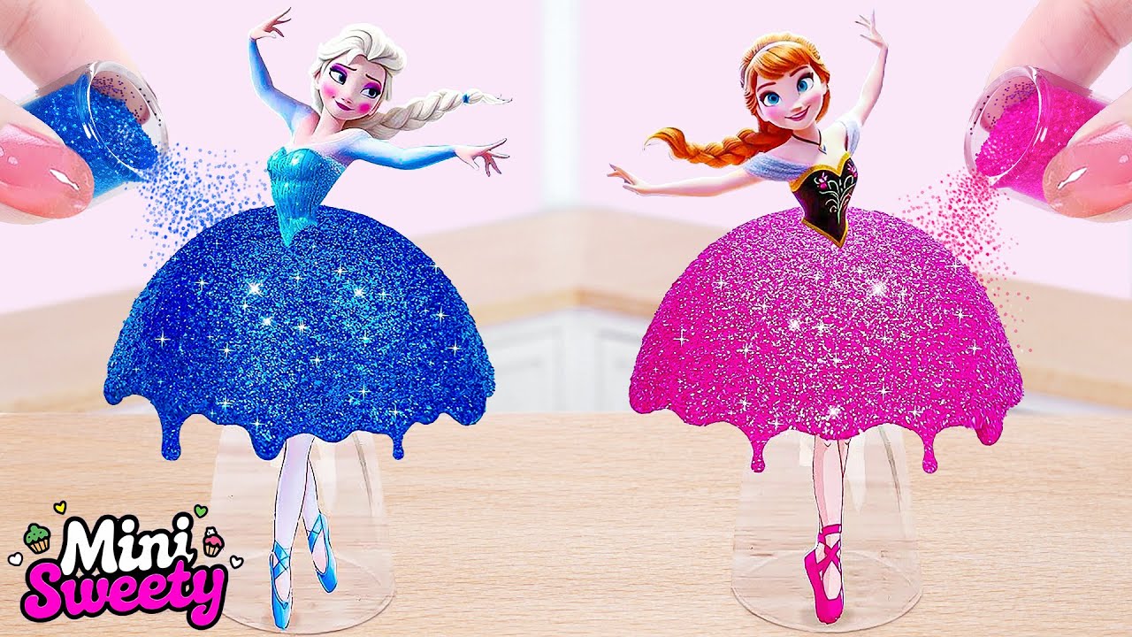 C&oacute;mo hacer la pastel de princesa Elsa y Anna 💞 Ideas para decorar una mini  arco&iacute;ris Pull Me Up 💞