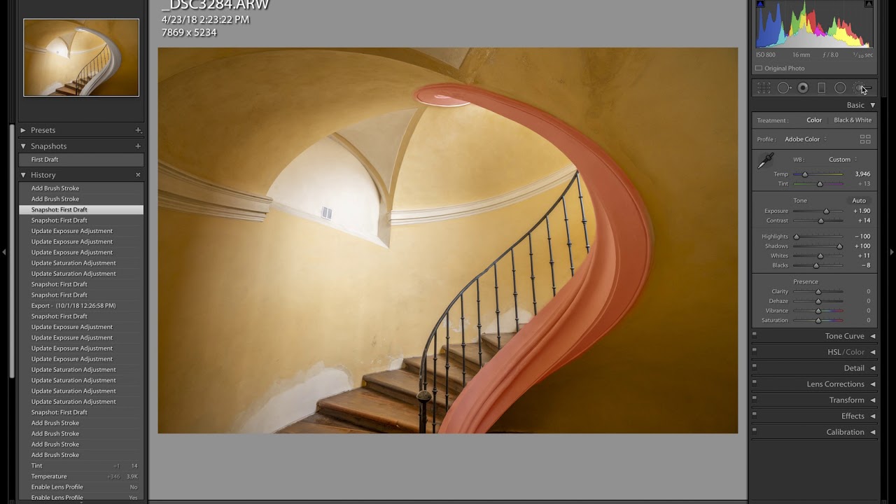 Lightroom processing using the Adjustment Brush and Graduated Filter.