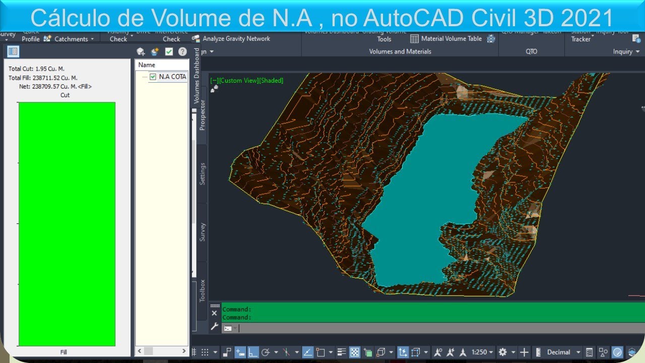 Volume N.A - Nível de água no AutoCAD Civil 3D 2021 (Aula 1 de 2)