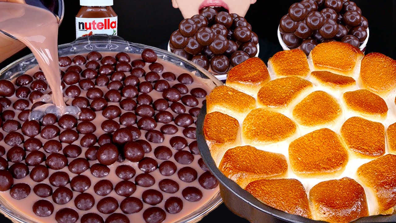 ASMR S'MORES DIP KITKAT CHOCOLATE ICE CREAM MALTESERS NUTELLA DESSERT MUKBANG 먹방 咀嚼音 EATING SOUNDS