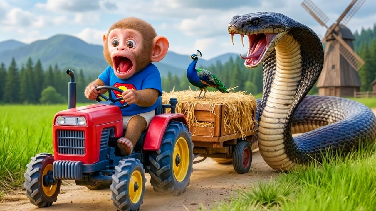 Farm Work: Monkey Farmer Rescues Peacock From Snake, And The Ending Is Unexpected | Cobby Farm