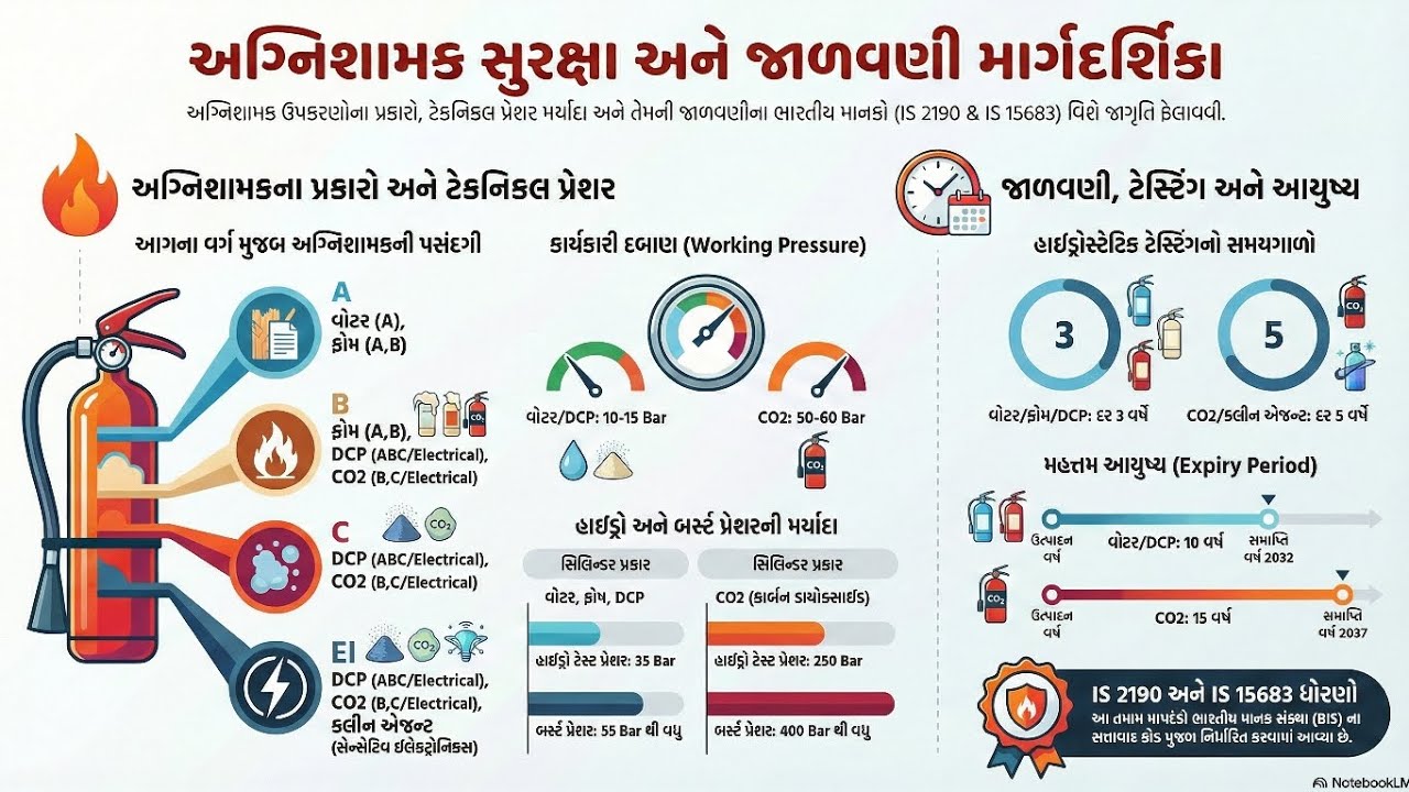 ફાયર અગ્નિશામક  પ્રકાર બુસ્ટ પ્રેશર જાળવણી કેટલું ચાલે પ્રાથમિક માહિતી fire extinguisher 