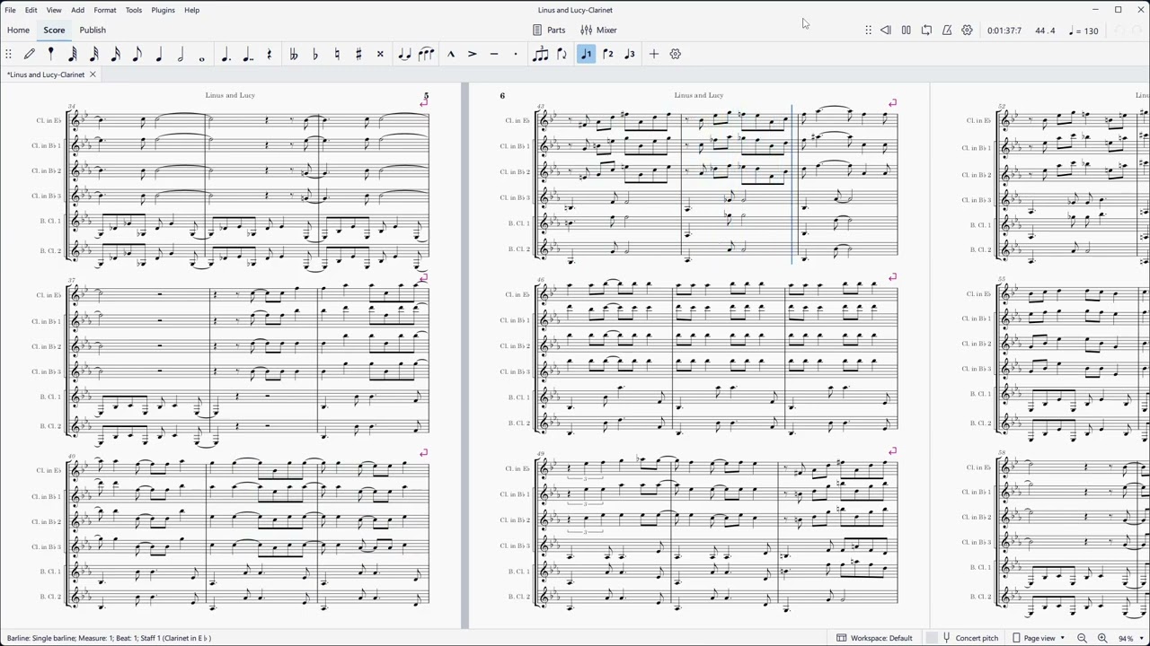 Linus and Lucy (Vince Guaraldi). Sheet music arranged for clarinet ensemble.