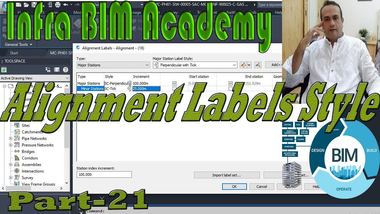 Utility Part-21 - Alignment Labels style Major and Minor Tic Style in Civil 3d  Infra Bim Academy