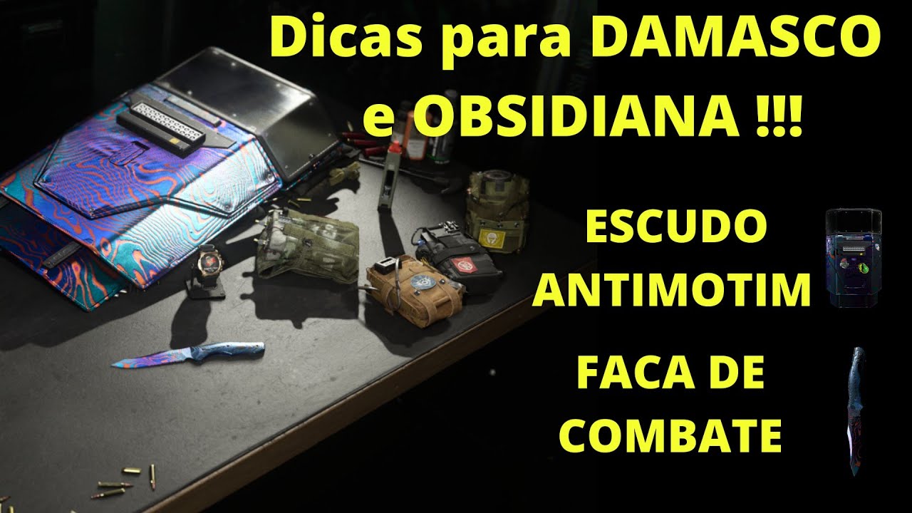 Como pegar DAMASCO e OBSIDIANA no ESCUDO ANTIMOTIM e na FACA DE COMBATE !!!- COD MW