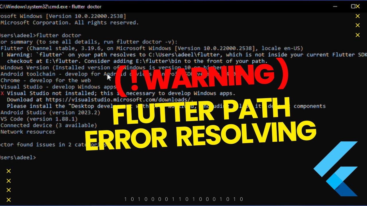 Warning fIutter on your path resolves to c users flutter installation error flutter path error 