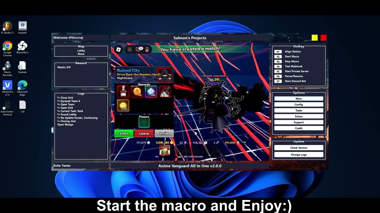 UPDATED!! Salmon's Macro 2.0 Solo Cid Raid Act 2 - Anime Vanguards