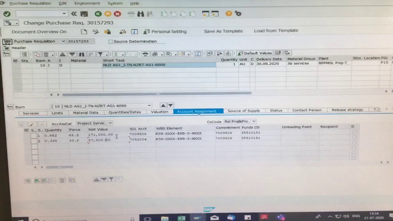 How change GL Code in Account Assignment @ SAP