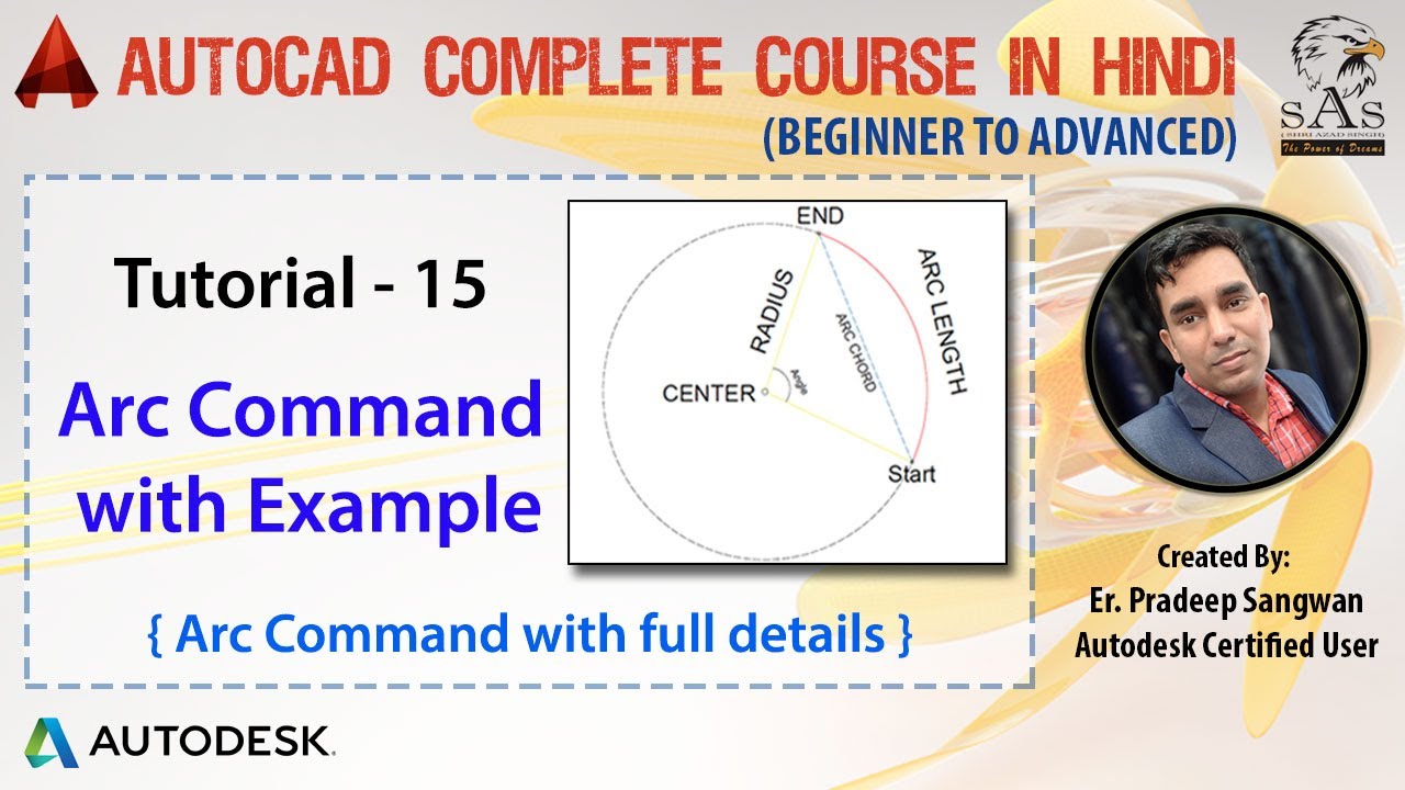 Autocad 2016 - Tutorial for Beginners : 15. How to draw a Arc with example | AutoCAD ARC Command