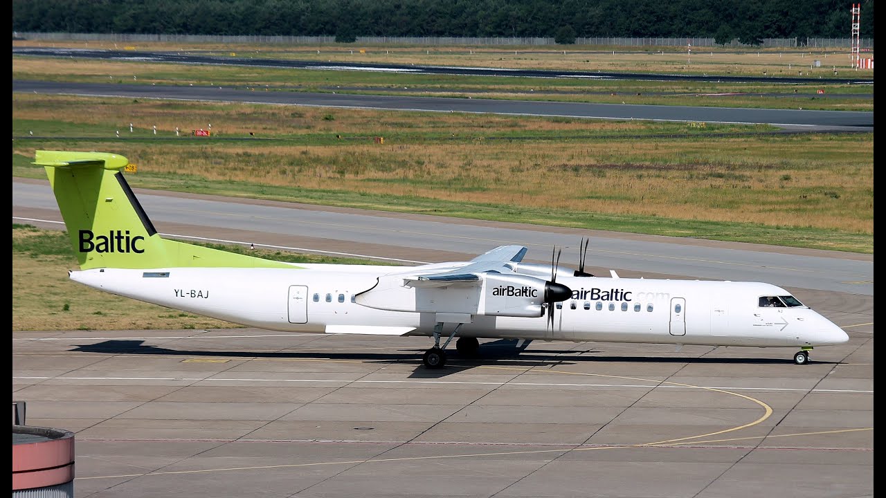 Air Baltic Bombardier Dash 8 Q400 YL-BAJ BT 212 close up + takeoff at Berlin Tegel airport