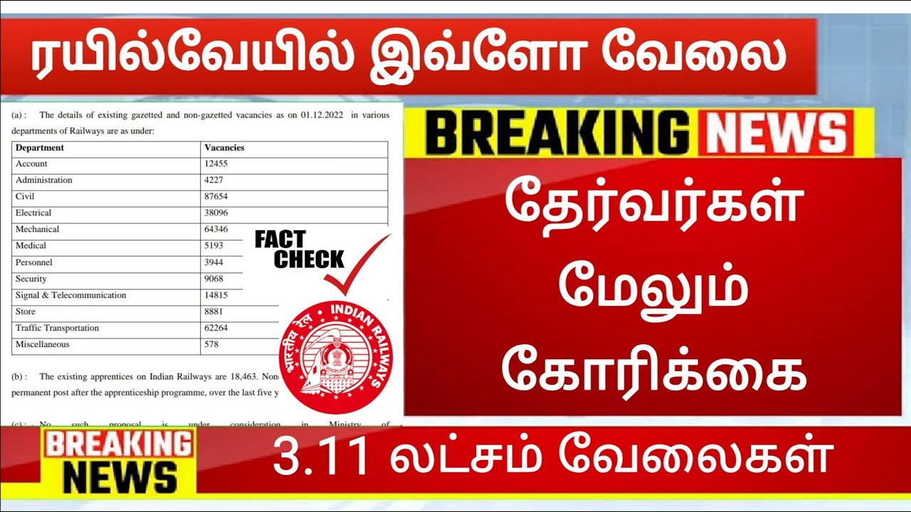 Railway RRB Recruitment 2023 RRB New Vacancy Government Jobs 2022 in Tamilnadu tn govt jobs TTR job