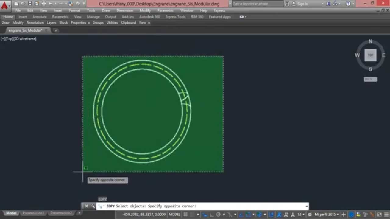 Dibujo en AutoCAD de un engranaje de dientes rectos