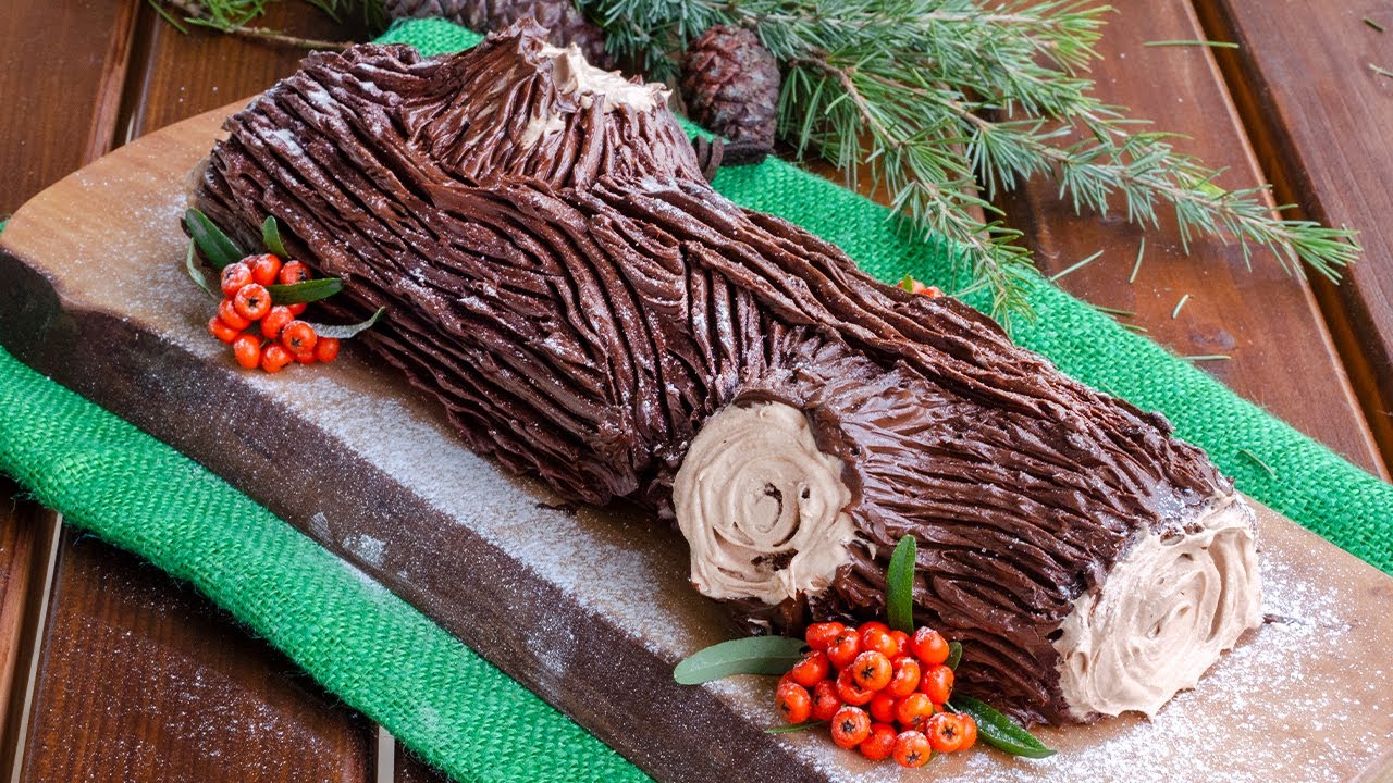 3 BOYUTLU KÜTÜK PASTA TARİFİ - YUMUŞACIK PANDİSPANYASI İLE YILBAŞI PASTASI -  BUCHE DE NOEL RECIPE