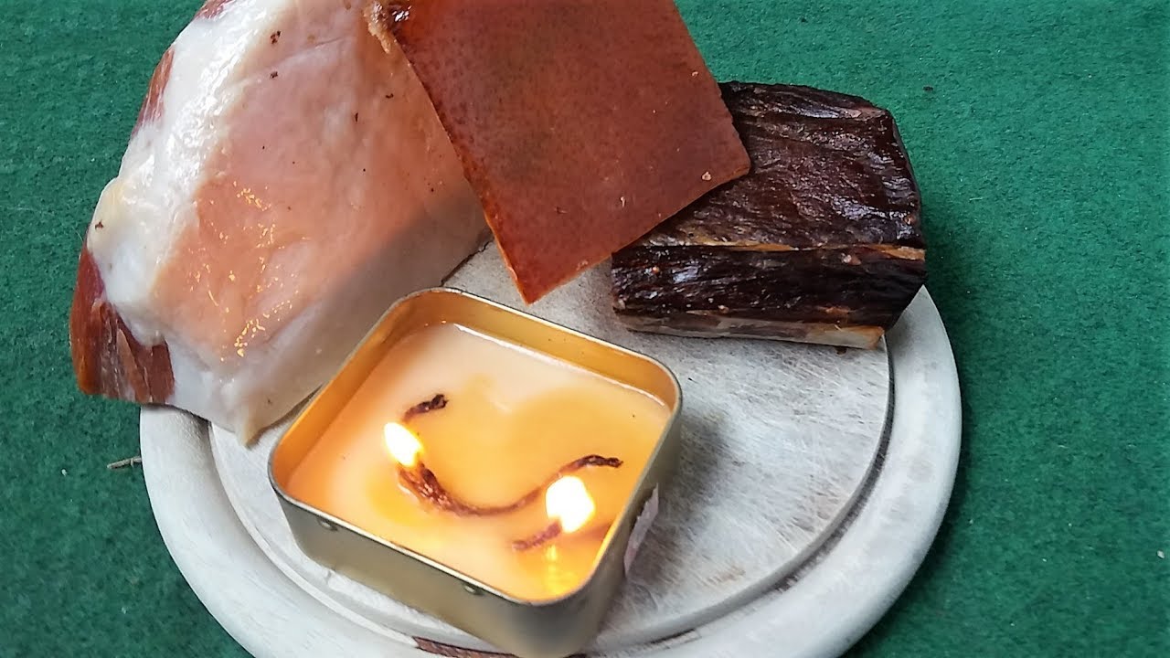 Bacon rind Candle/Stove. Light, Fat/Oil and Energy