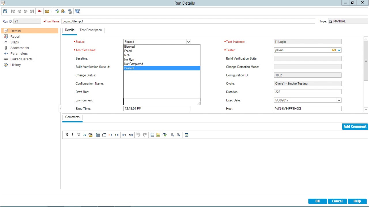 HP ALM - Test Runs