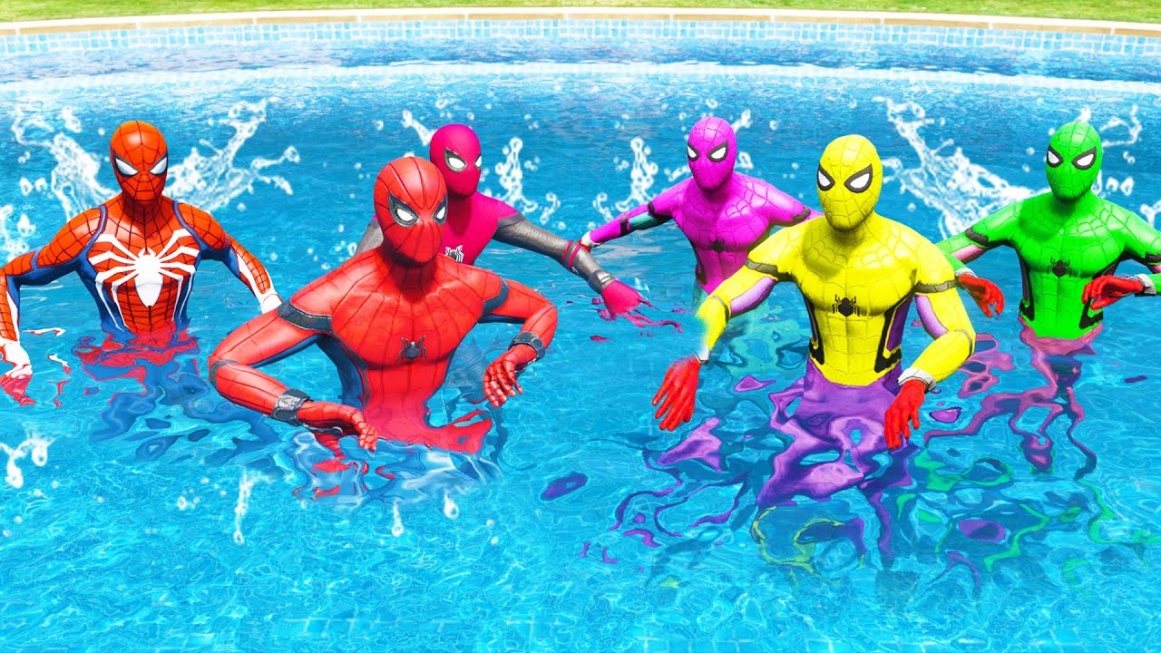 GTA 5 Water Ragdolls Rainbow Spiderman vs Team Spiderman Jumps/Fails (Euphoria Physic) #7