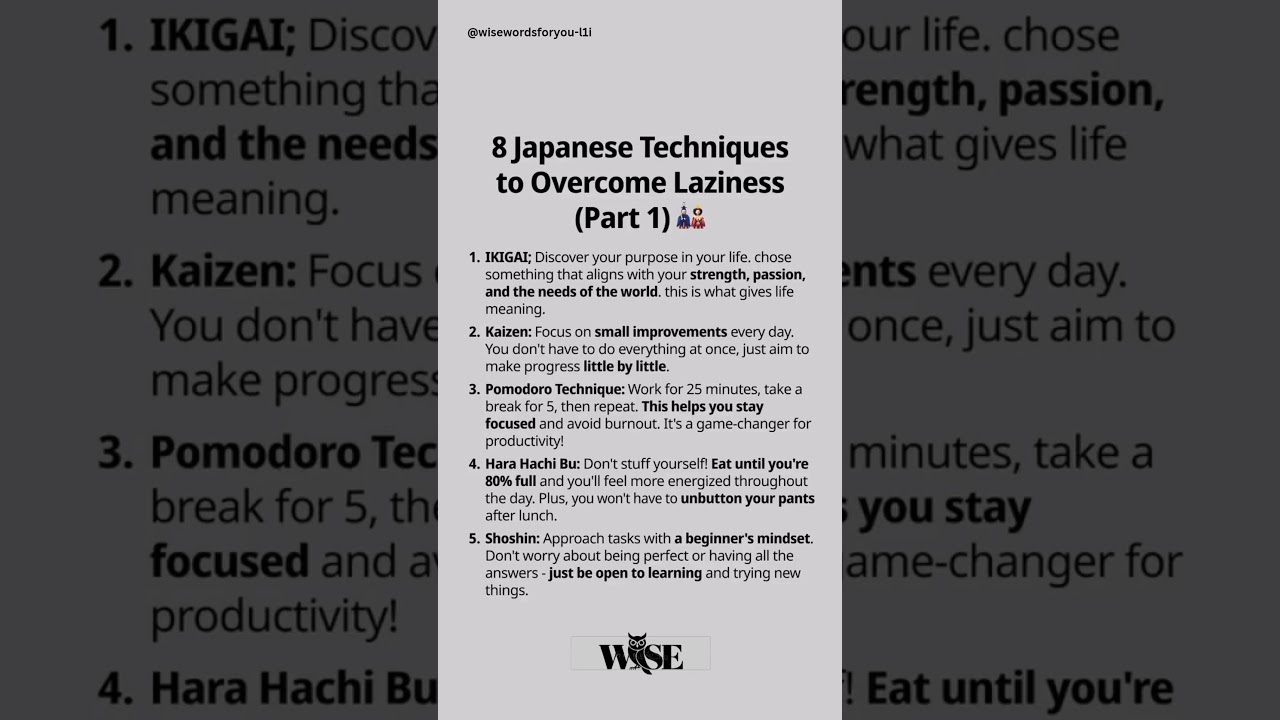 8 Japanese Techniques To Overcome Laziness (Part 1) #japanesewisdom