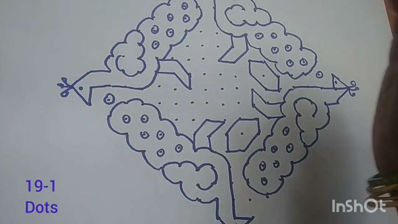 peacock kolam with 19-1 dots