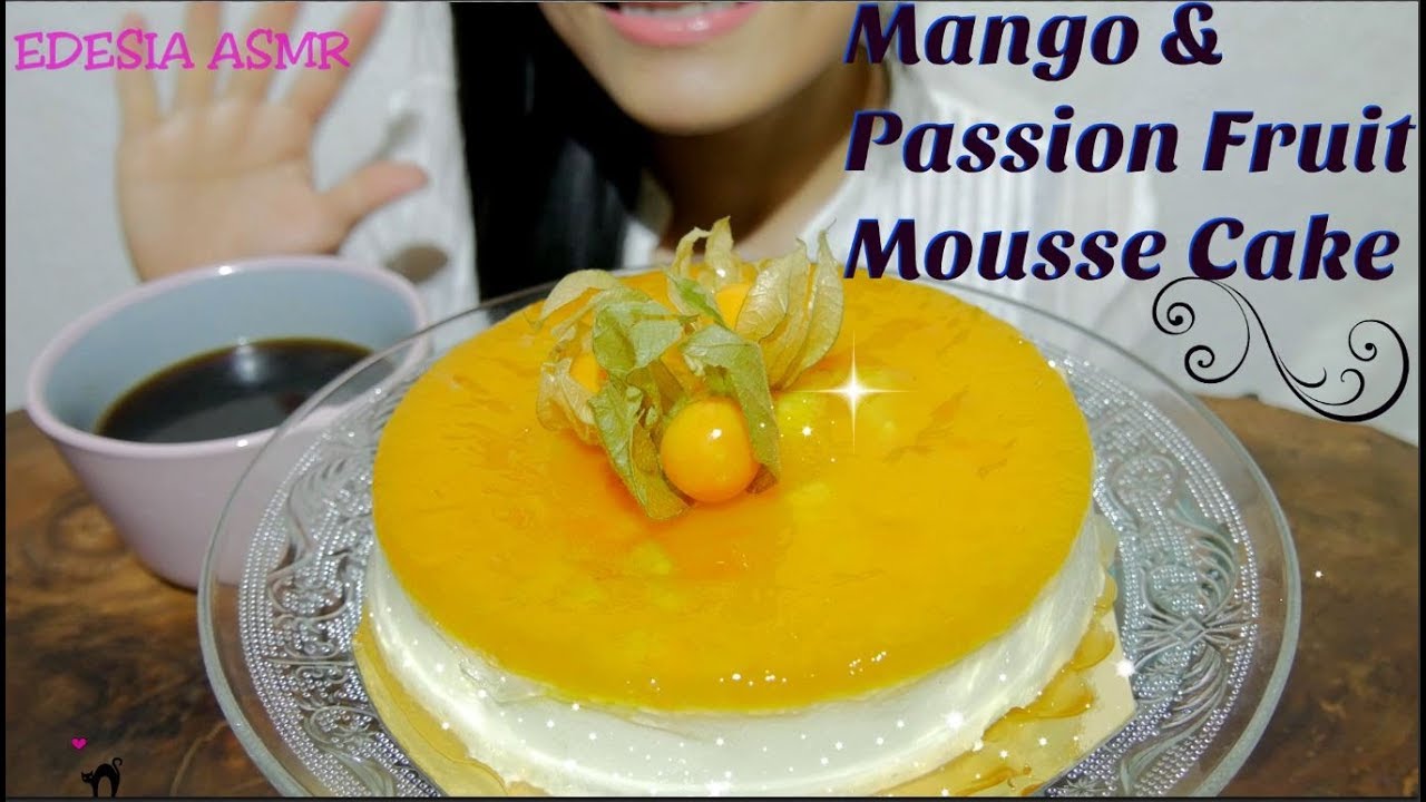 ASMR 咀嚼音 Mango & Passion Fruit Mousse Cake マンゴーとパッションフルーツムースケーキ 망고패션후르츠 무스케이크 *EATING SOUND*