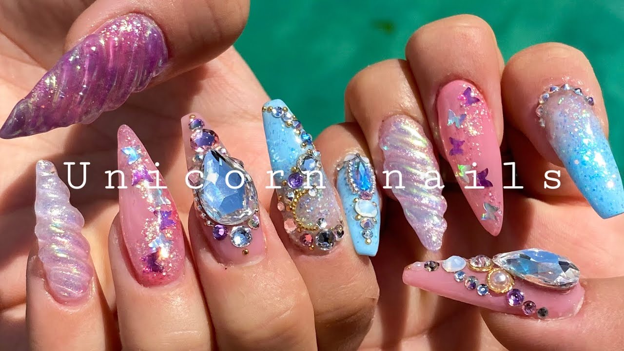 (ENG)폼지 없이도 연장 할 수 있어요!💖 세상블링한 유니콘 네일💖 셀프네일 unicorn nails🦄