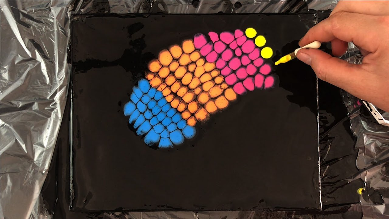 Acrylic Paint Pouring With A Pipette - Brightly Colored Dots