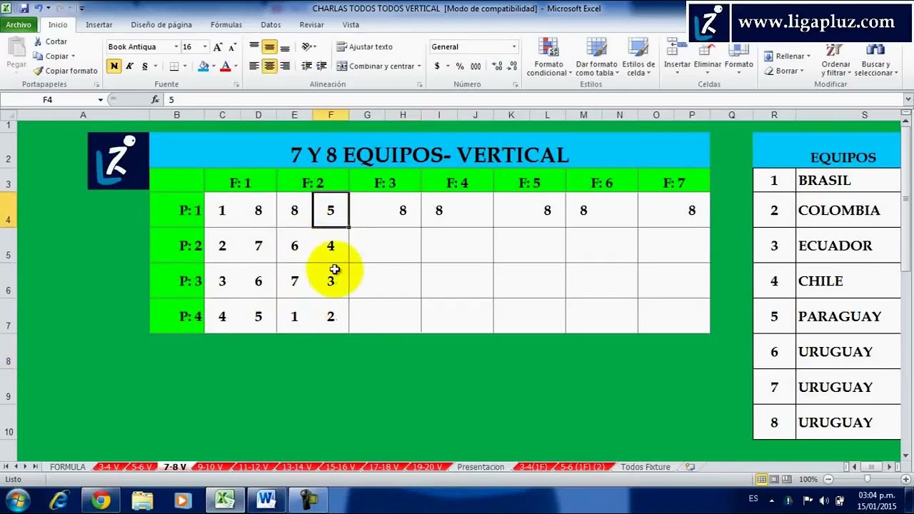 Fixture 7 y 8 equipos vertical, hacer un torneo de fútbol