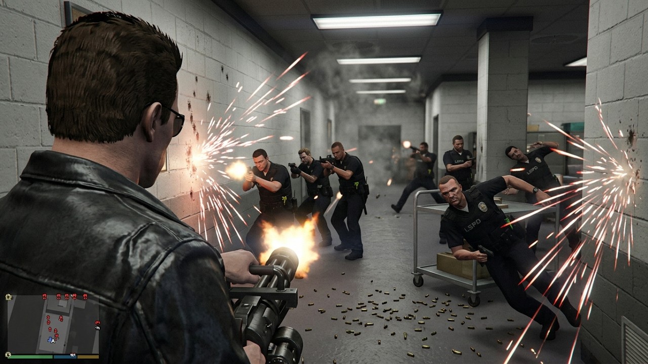GTA 5 - Terminator Police Station Massacre & Military Base Rampage + Ten Star Escape