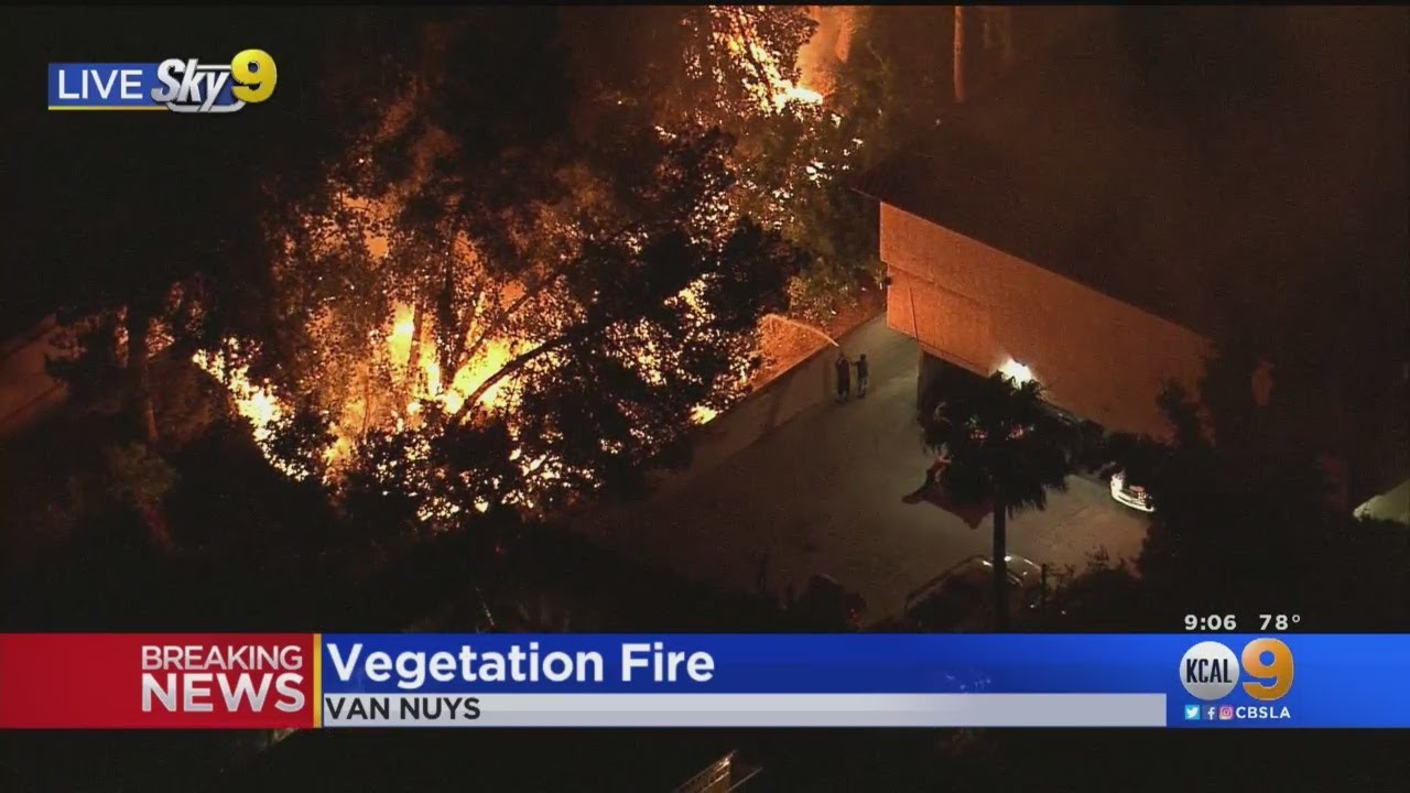 Fire Crews Battling Vegetation Fire In Van Nuys