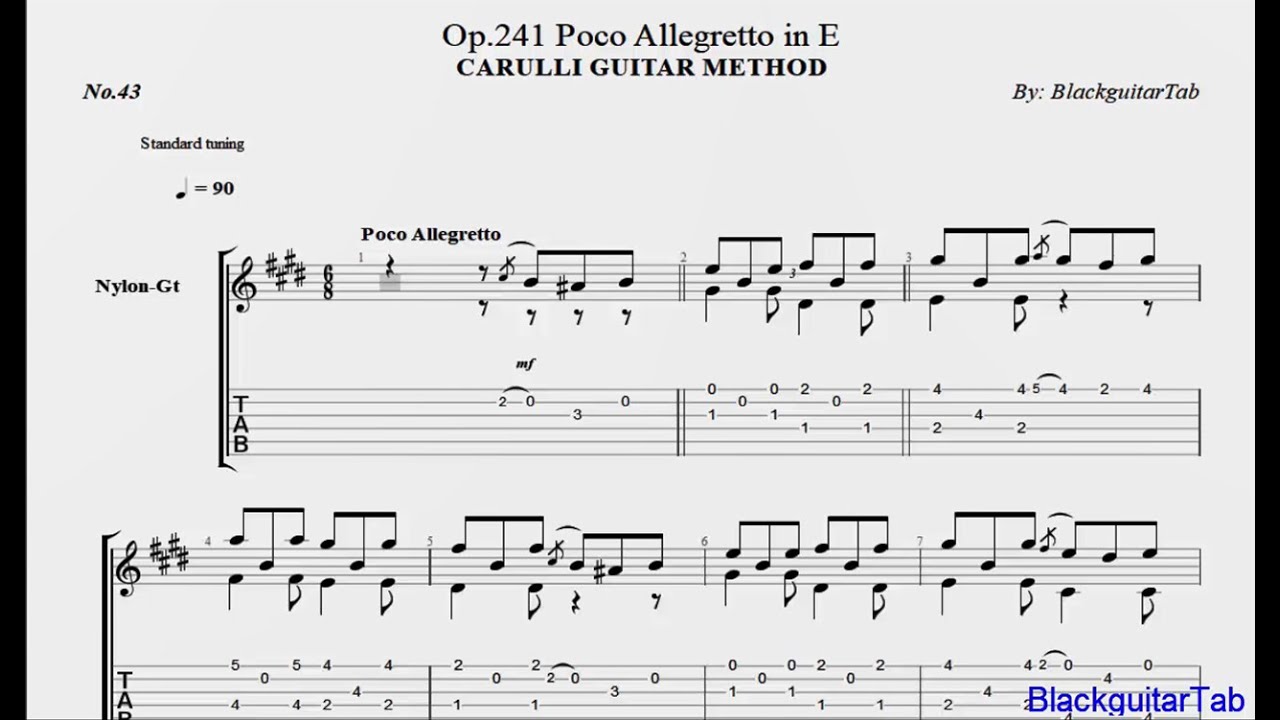 Carulli Guitar-Op.241 Poco Allegretto in E (No.43)/BlackguitarTab
