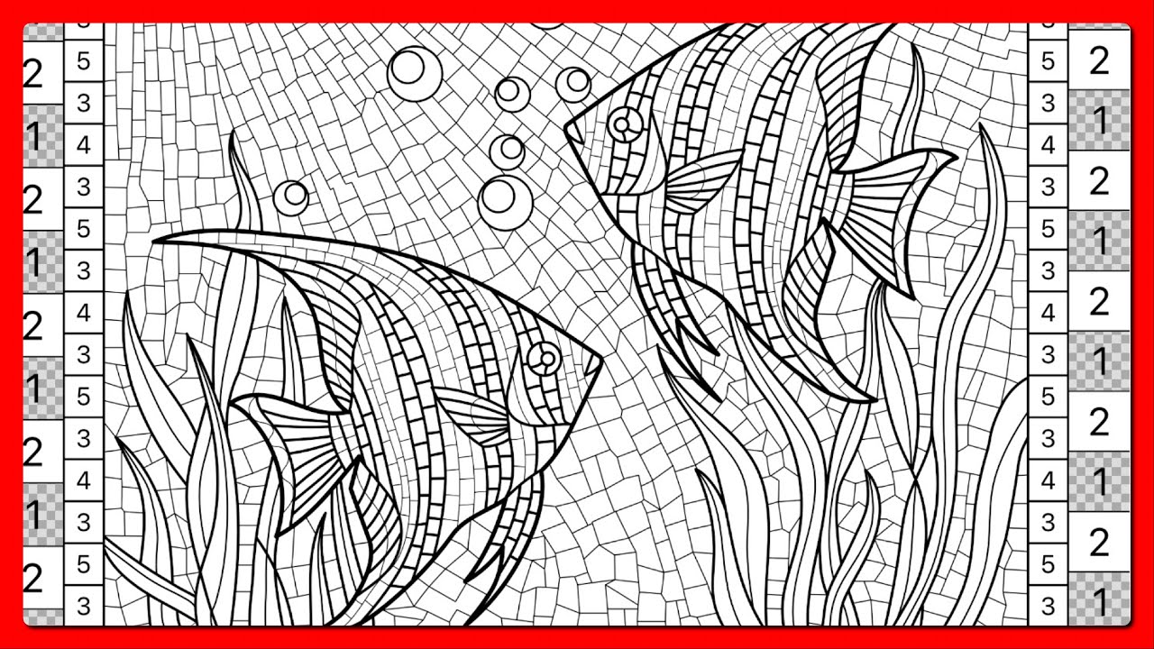 Color by Number Mosaic Art Blue Fishes Zen Color app #coloringbook