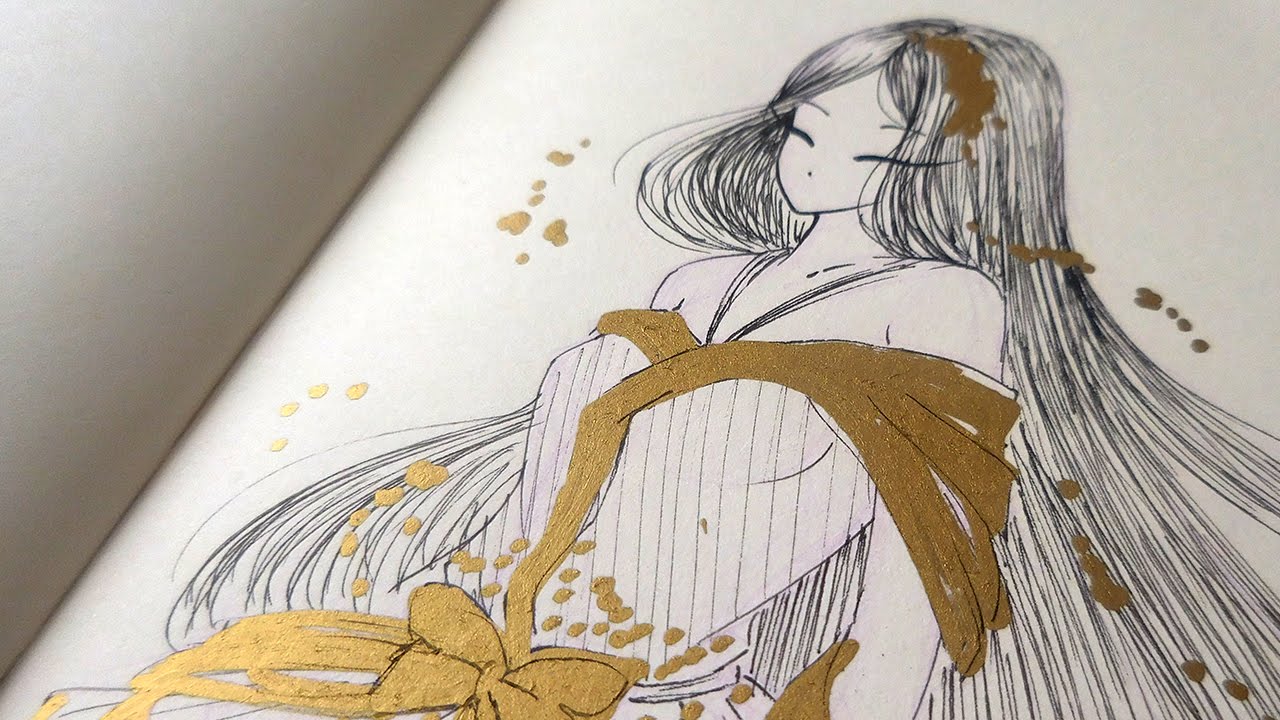 Sketch with Me (#5): Gold Sharpie Experiment | Doodle Speedpaint | iiKiui