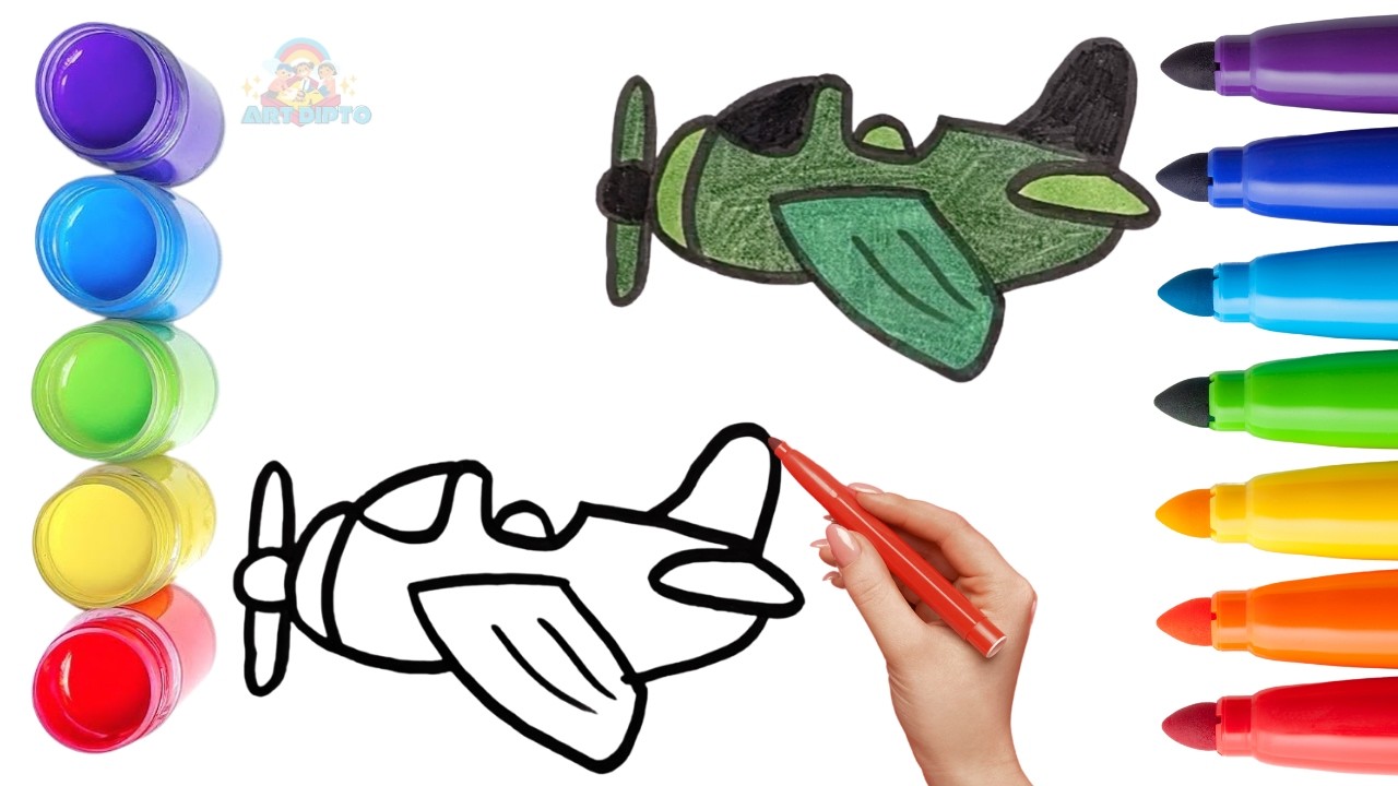 How To Draw cute Aeroplane Drawing, Painting & Coloring For Kids and Toddlers_ Child Art 🐋🌈🎨