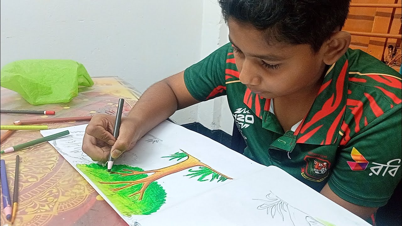 ছোট্ট বন্ধু আরেফিন সুন্দর একটি দৃশ্য আঁকছে। 🫡🫡🫡🫡🫡🫡