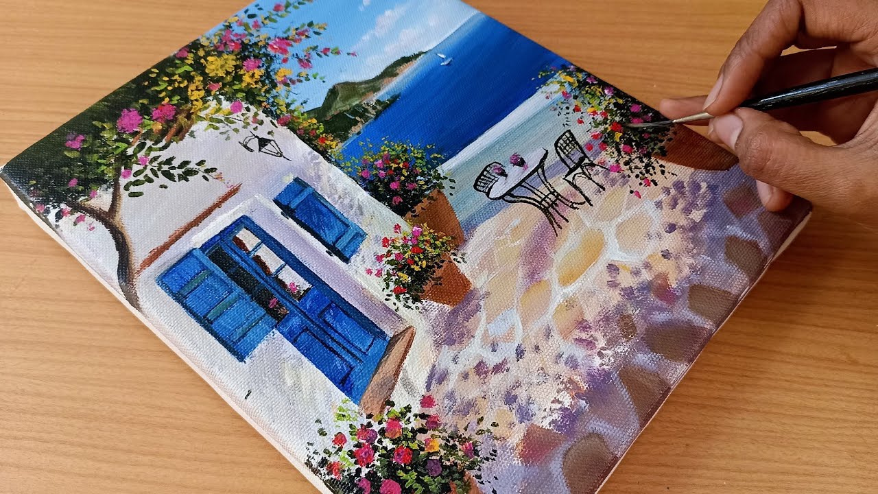 How to Draw A Beautiful Seaside View With Acrylic Paint/Acrylic  Landscape Painting For Beginners