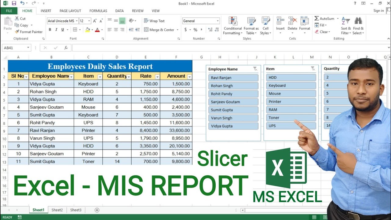 Excel - MIS Report | How to Create MIS Report in Excel using Slicer | MIS Report in Excel