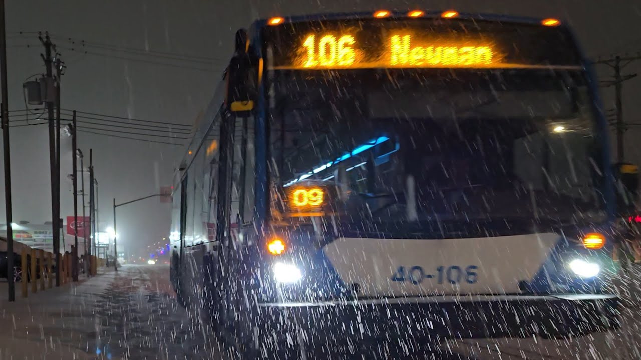 ❄️ Snowy bus ride on the STM route 106: Newman - going east towards Angrignon metro station 🚍