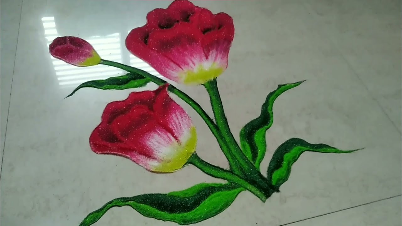 3d flowers rangoli design | new year special rangoli design 2022
