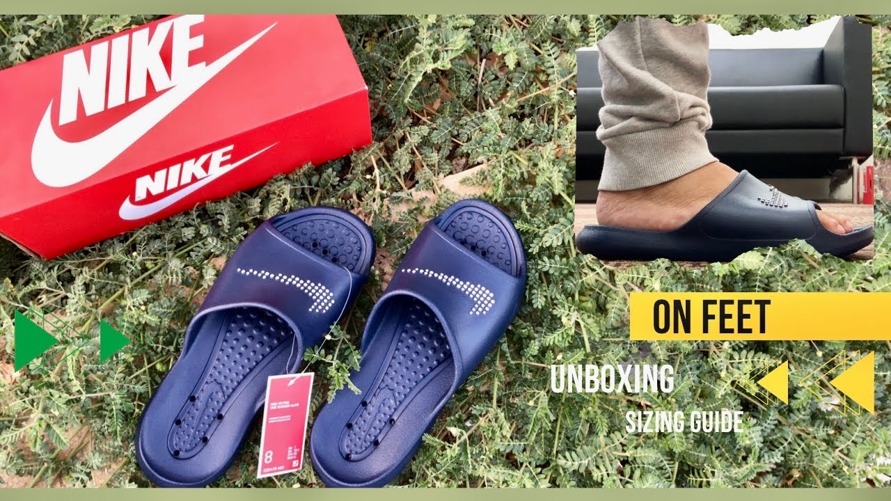 Nike Victori One Shower Slide midnight navy/white | unboxing, sizing guide & on feet | Azo Edition