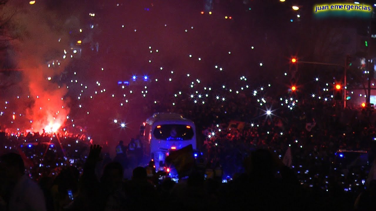 Llegada del autobus del Real Madrid al Bernabeu. Champions Madrid-PSG 14/02/2018