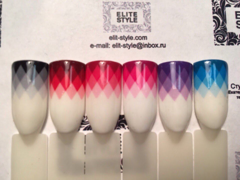 Дизайн ногтей графический градиент ромбиками. Маникюр со слайдерами NailArt Elite-Style.