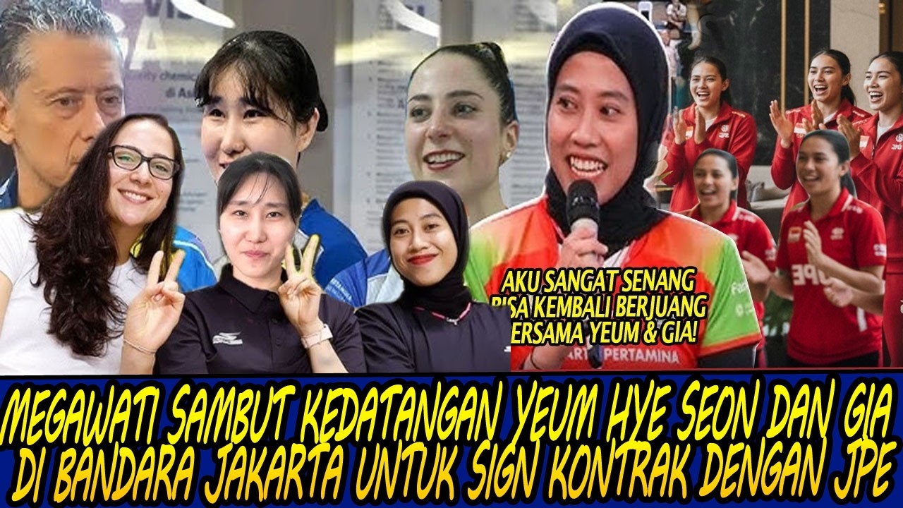 MEGAWATI SAMBUT KEDATANGAN YEUM HYE SEON DAN GIA DI BANDARA JAKARTA UNTUK SIGN KONTRAK DENGAN JPE