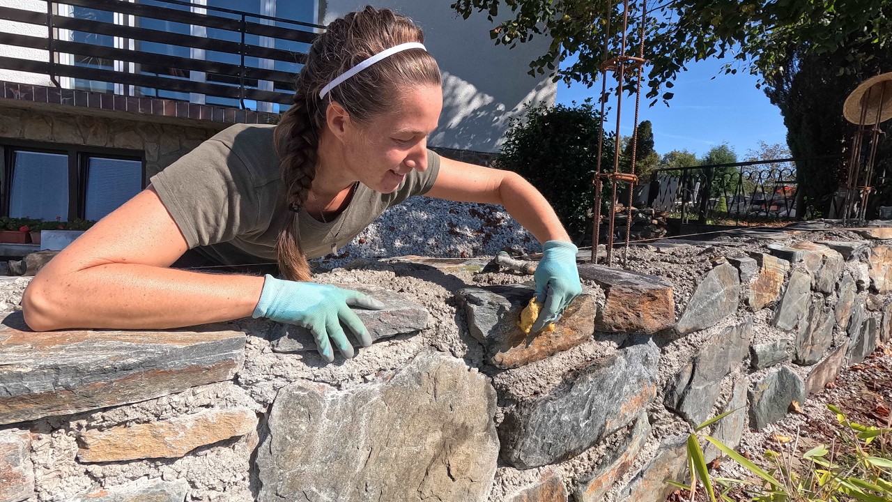 Female DIY Privacy WALL BUILDING | Stone part Complete, What's next?