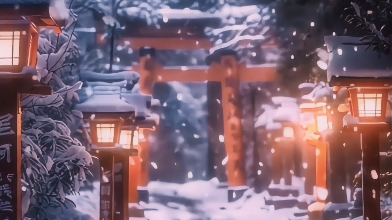 【睡眠用BGM】心が洗われる、静寂の雪景色。古都の神社で聴く、雪が降り積もる優しい音。