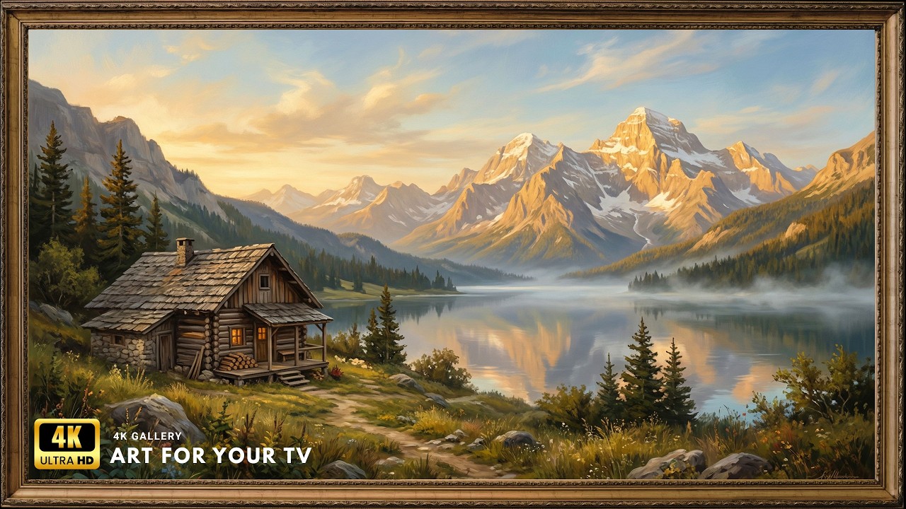 Pastel Sunset Over Countryside Cottage, Classic Nature Fine Art 4K | Static TV Gallery Background