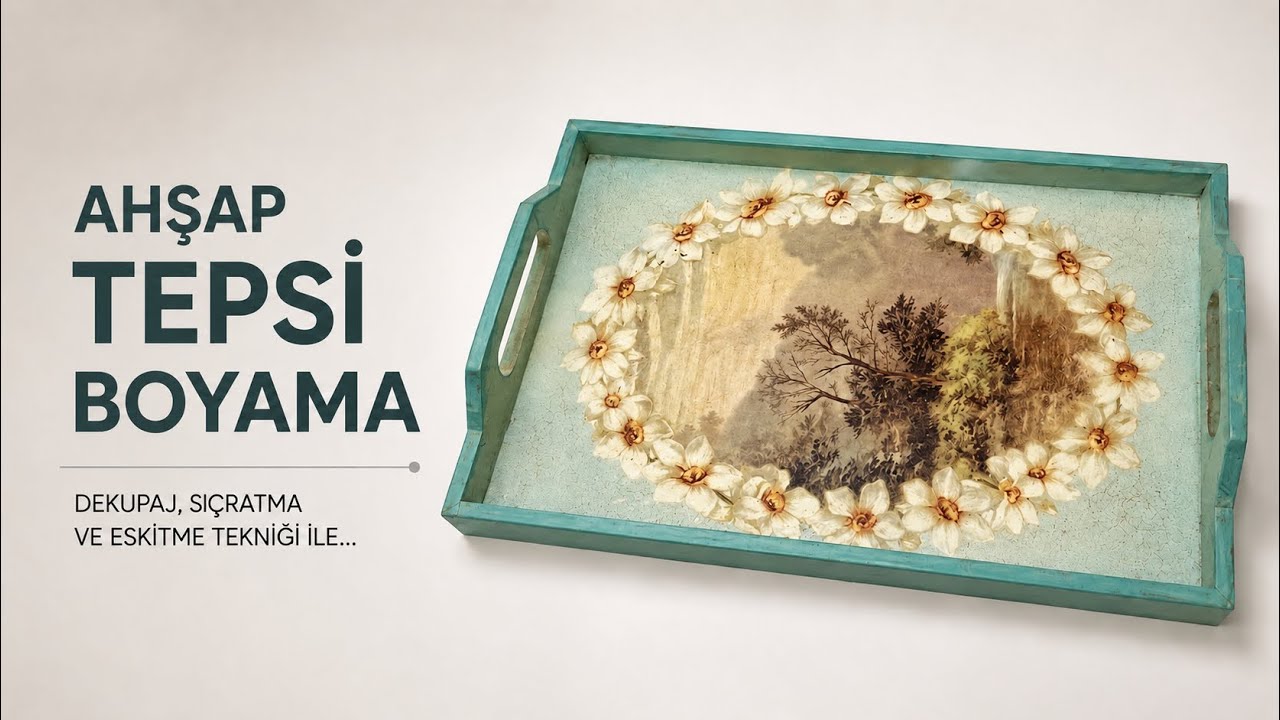 Dekupaj Tekniği, Sıçratma ve Eskitme Tekniği. 3 Farklı Teknik İle Ahşap Tepsi Boyama #decoupage
