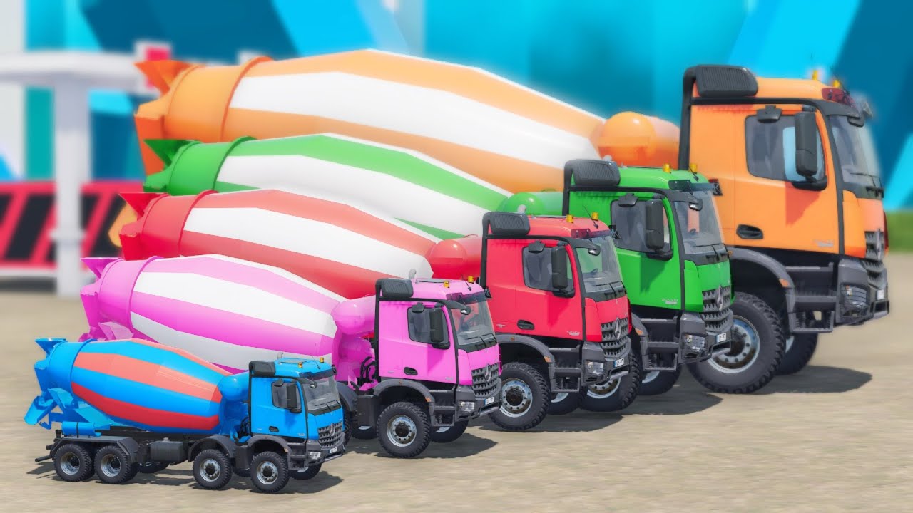 Garage with Colors - ALL MIXER TRUCK WITH DOUBLE FLATBED TRAILER TRUCK, VOLVO TO GARAGE, FS22 #A161