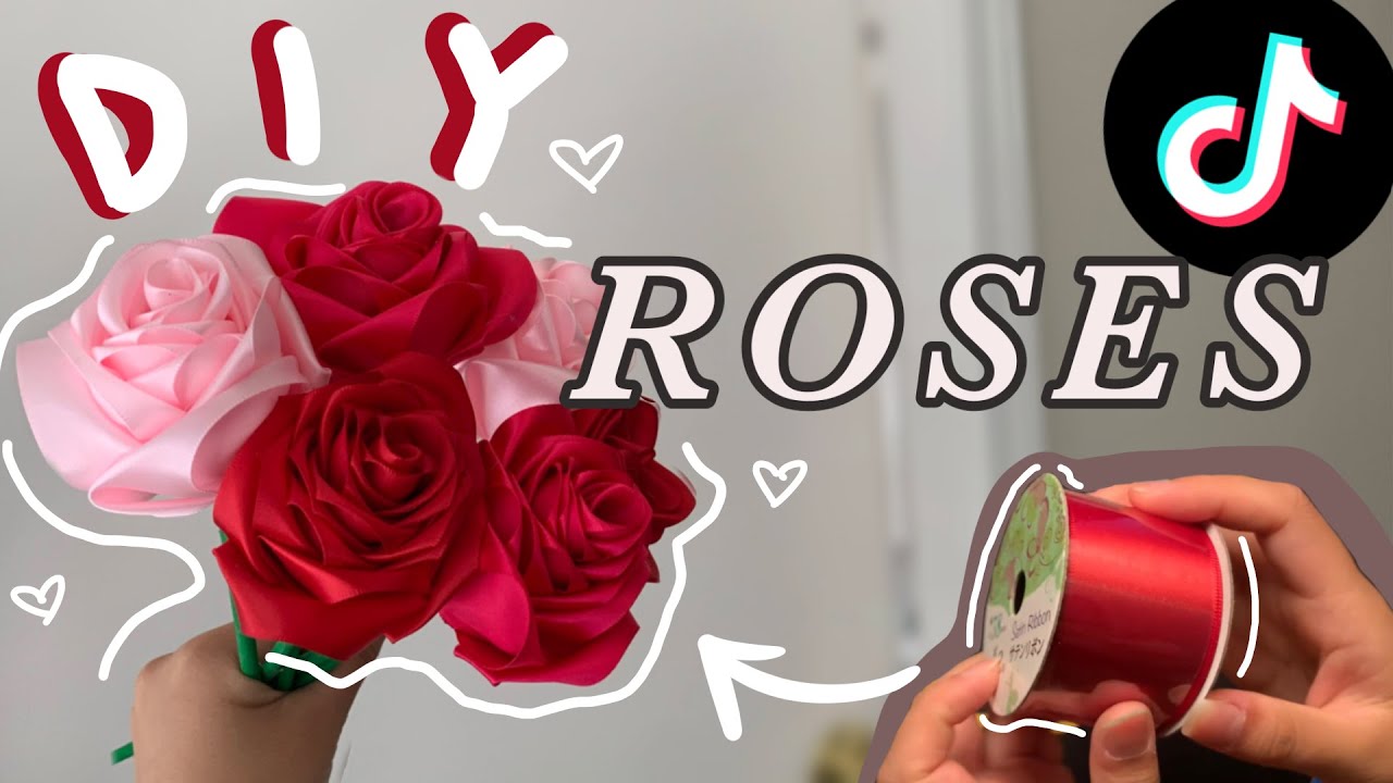 Урок по созданию цветка розы из ленты TIKTOK ~ идея для подарка на День святого Валентина ♡