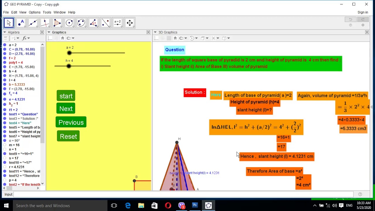 How add botton in Geogebra solution [next ,Previous,Reset]